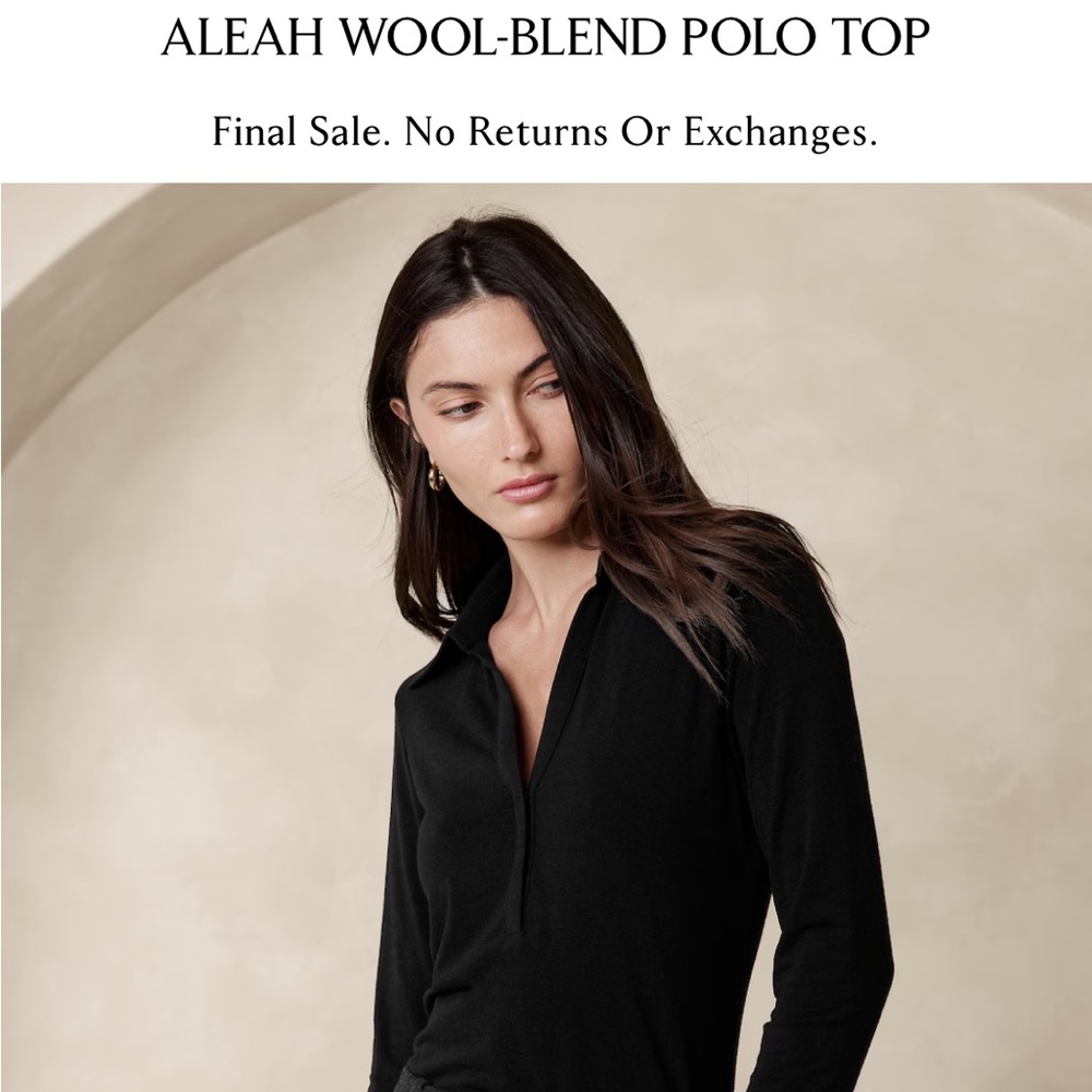 Banana Republic Aleah Wool-Blend Polo Top S Black NWT